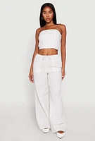 Womens Almost Famous Smocked Striped Tube Top, White,