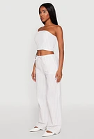 Womens Almost Famous Smocked Striped Tube Top, White,