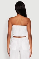 Womens Almost Famous Smocked Striped Tube Top, White,