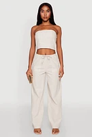 Womens Almost Famous Drawstring Striped Pants, Khaki, Size L