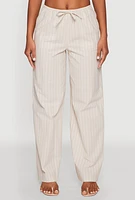 Womens Almost Famous Drawstring Striped Pants, Khaki, Size L