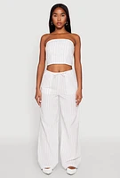 Womens Almost Famous Drawstring Striped Pants, White, Size M