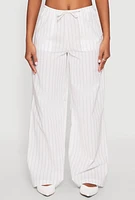 Womens Almost Famous Drawstring Striped Pants, White, Size M