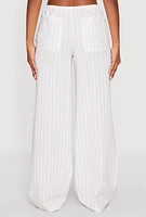 Womens Almost Famous Drawstring Striped Pants, White, Size M