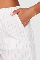 Womens Almost Famous Drawstring Striped Pants, White, Size M