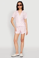 Womens Almost Famous Plisse Striped Shirt, Pink, Size L