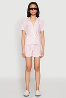 Womens Almost Famous Plisse Striped Shirt, Pink, Size M