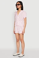 Womens Almost Famous Plisse Striped Shirt, Pink, Size M