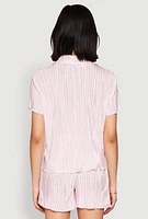 Womens Almost Famous Plisse Striped Shirt, Pink, Size L