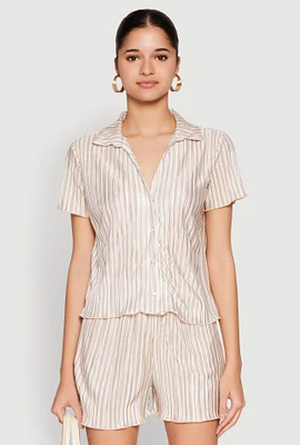 Womens Almost Famous Plisse Striped Shirt,