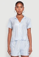 Womens Almost Famous Plisse Striped Shirt, Blue,