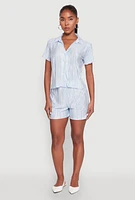 Womens Almost Famous Plisse Striped Shirt, Blue,