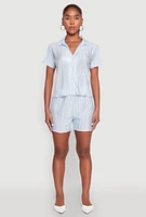 Womens Almost Famous Plisse Striped Shirt, Blue,