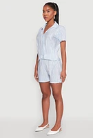 Womens Almost Famous Plisse Striped Shirt, Blue,