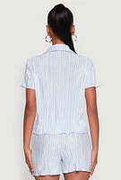 Womens Almost Famous Plisse Striped Shirt, Blue,