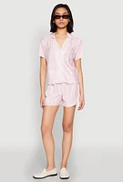 Womens Almost Famous Plisse Lettuce Edge Striped Shorts, Pink,