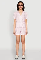 Womens Almost Famous Plisse Lettuce Edge Striped Shorts, Pink,