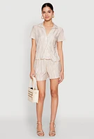 Womens Almost Famous Plisse Lettuce Edge Striped Shorts, Khaki, Size XL