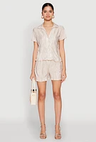 Womens Almost Famous Plisse Lettuce Edge Striped Shorts, Khaki, Size XL
