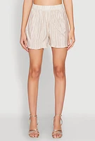 Womens Almost Famous Plisse Lettuce Edge Striped Shorts, Khaki, Size XL