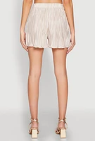 Womens Almost Famous Plisse Lettuce Edge Striped Shorts, Khaki,