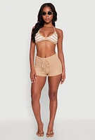 Womens Almost Famous Crochet Striped Halter Crop Top, Beige, Size L