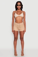 Womens Almost Famous Crochet Striped Halter Crop Top, Beige, Size L