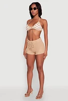 Womens Almost Famous Crochet Striped Halter Crop Top, Beige, Size L