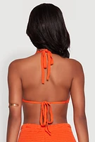 Womens Almost Famous Crochet Striped Halter Crop Top, Orange,