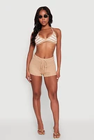 Womens Scalloped Trim Crochet Shorts, Khaki, Size L