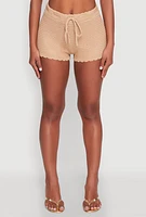 Womens Scalloped Trim Crochet Shorts, Khaki, Size S