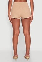 Womens Scalloped Trim Crochet Shorts, Khaki, Size S