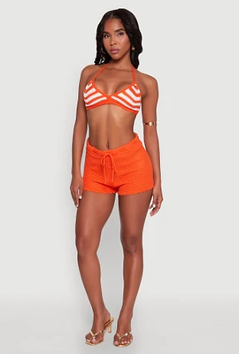 Womens Scalloped Trim Crochet Shorts, Orange, Size M