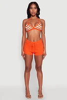 Womens Scalloped Trim Crochet Shorts, Orange, Size M