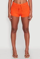 Womens Scalloped Trim Crochet Shorts, Orange, Size M