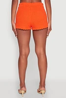 Womens Scalloped Trim Crochet Shorts, Orange, Size M