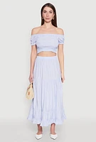 Womens Almost Famous Pinstripe Smocked Crop Top, Blue, Size L