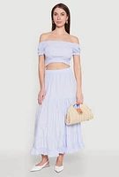 Womens Almost Famous Pinstripe Smocked Crop Top, Blue, Size S