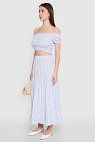 Womens Almost Famous Pinstripe Smocked Crop Top, Blue, Size L