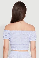 Womens Almost Famous Pinstripe Smocked Crop Top, Blue, Size S