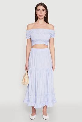Womens Almost Famous Pinstripe Tiered Skirt, Blue,