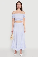 Womens Almost Famous Pinstripe Tiered Skirt, Blue,