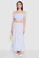 Womens Almost Famous Pinstripe Tiered Skirt, Blue,