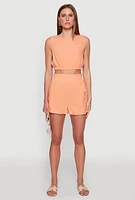 Womens Chic Linen Tank Top with Cropped Hem and Button Back, Orange, Size M