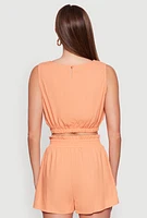 Womens Chic Linen Tank Top with Cropped Hem and Button Back, Orange, Size M