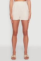 Womens Chic Smocked High Waisted Linen Shorts,