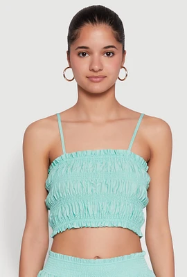 Womens Chic Sleeveless Cami Top with Square Neck and Cropped Hem, Green, Size L