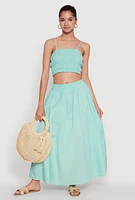 Womens Chic Sleeveless Cami with Square Neck and Cropped Hem, Green, Size S