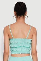 Womens Chic Sleeveless Cami Top with Square Neck and Cropped Hem, Green, Size L