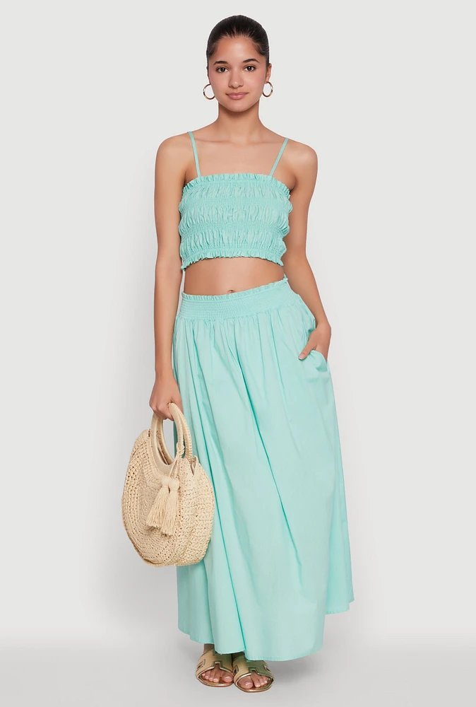 Womens Chic Maxi Circle Skirt with Smocked Waist,